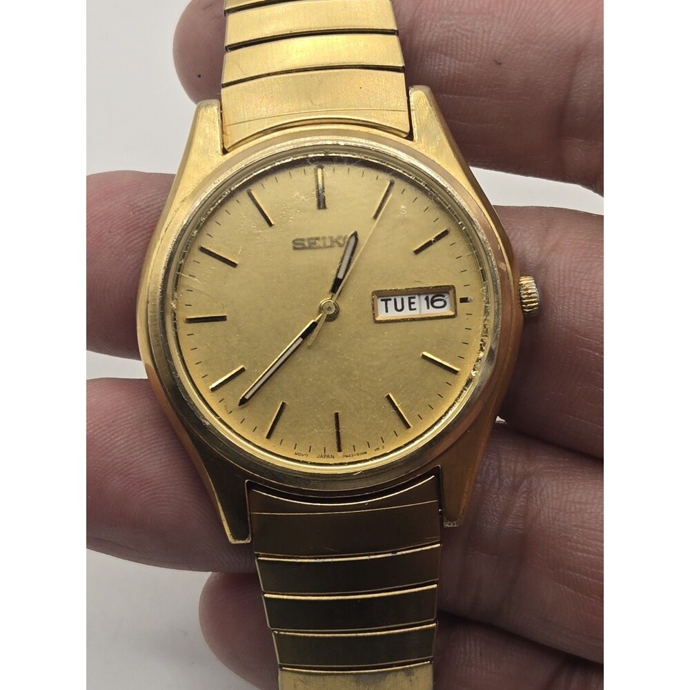 Vintage 90s Seiko Two-Tone Stainless Steel Watch 7N43-919M. New Battery. 37mm.